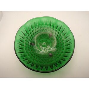 Vintage Green Glass Hobnail Footed Bowl Candy Dish Trinket Holder Decor‎